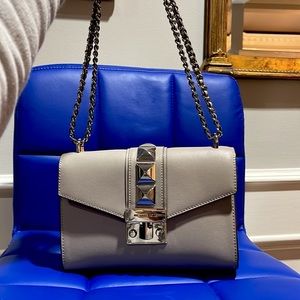 Michael Kors Chain Shoulder / Crossbody Bag Gray Leather Silver Hardware Spikes